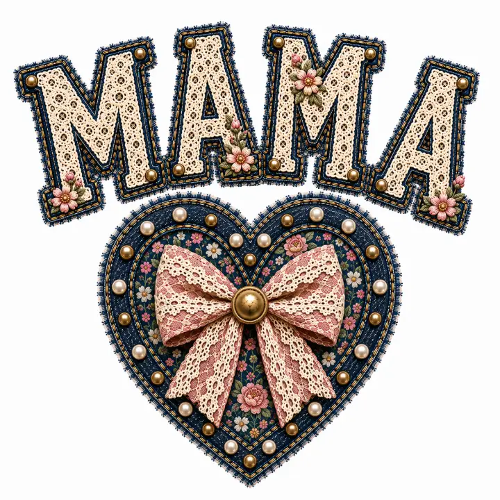 Mama Denim and Lace Heart — design DL-0007