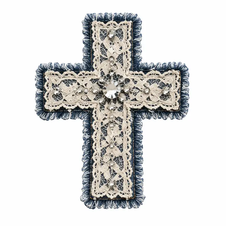 Denim Lace Rhinestone Cross — design DL-0019