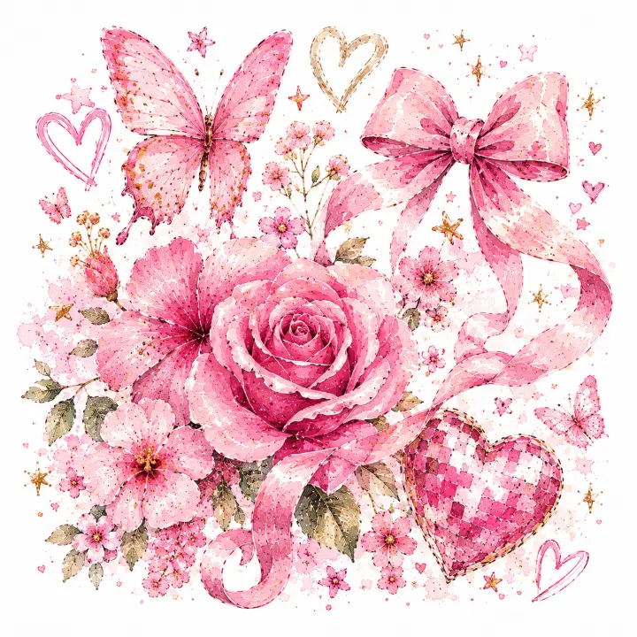 Pink Floral and Butterfly Collage — design PCC-0023
