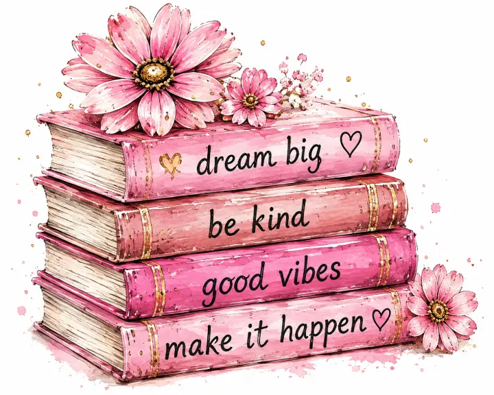 Pink Floral Book Stack — design PCC-0017