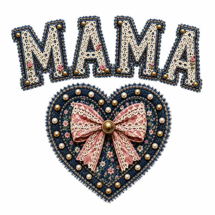 Denim Lace Mama Heart — design DL-0025