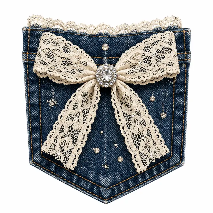 Denim Pocket Lace Bow — design DL-0022