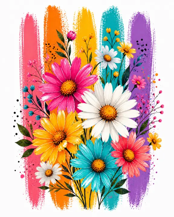 Rainbow Paint Stroke Florals — design FLR-0027