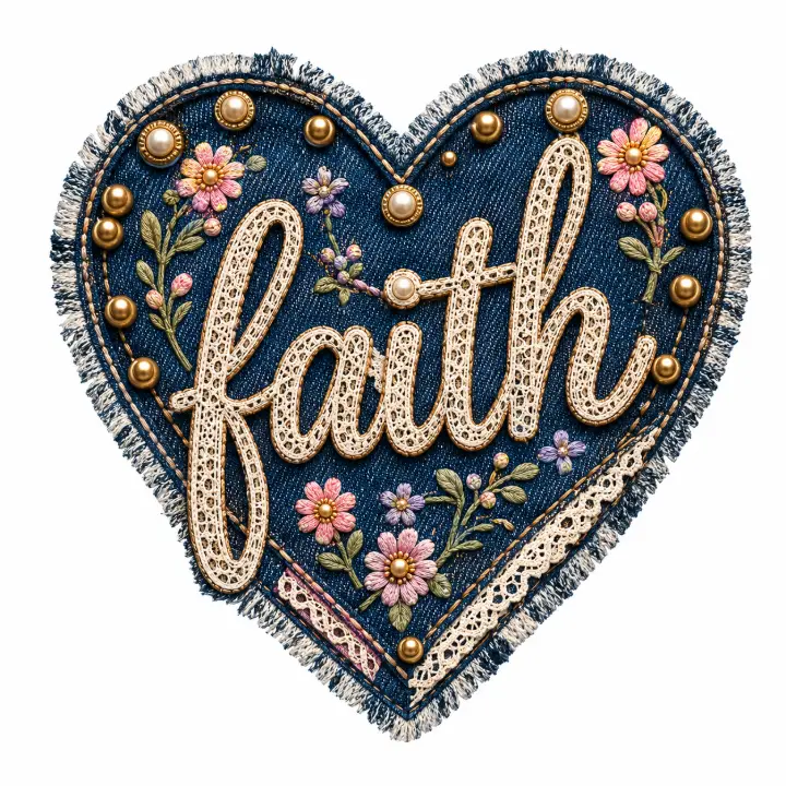 Embellished Denim Faith Heart — design FTH-0001