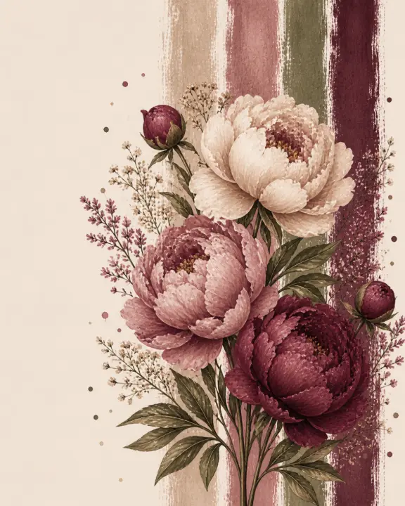 Peony Blooms with Paint Strokes — design FLR-0005