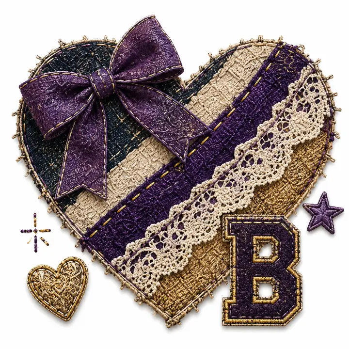 Textured Patchwork Letter B Heart — design SW-0091
