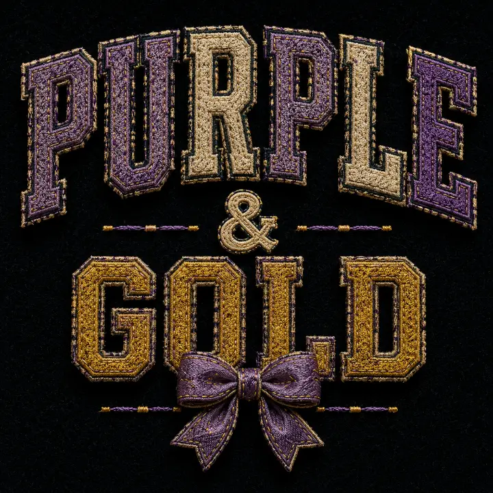 Embroidered Purple & Gold Bow — design SW-0023