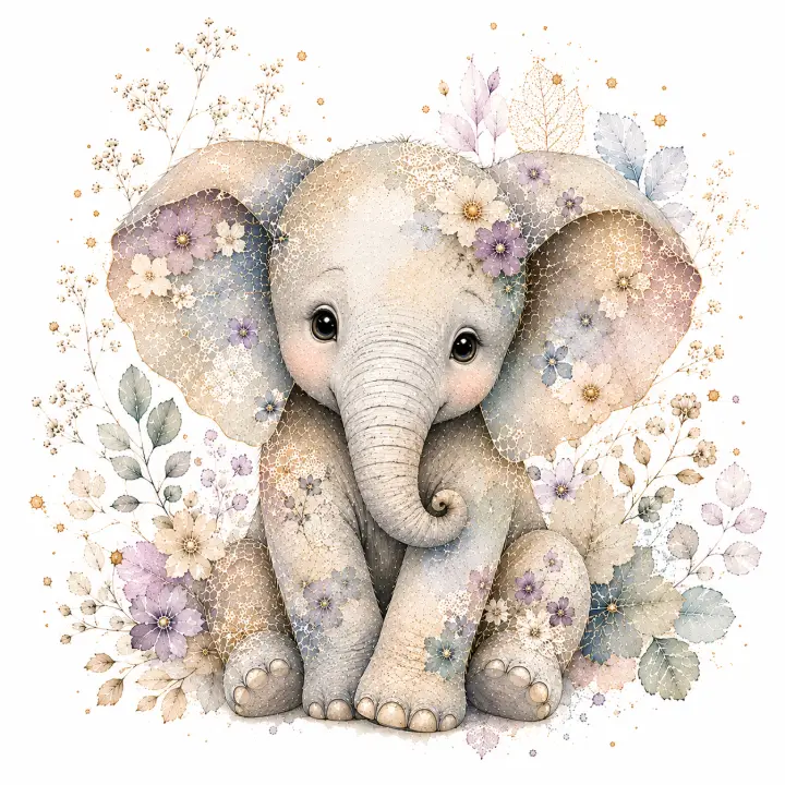 Lace Floral Baby Elephant — design NML-0014