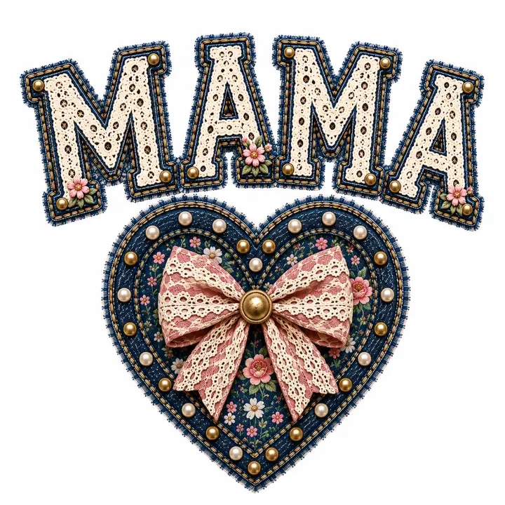 Denim Lace Mama Heart — design IHS-0002