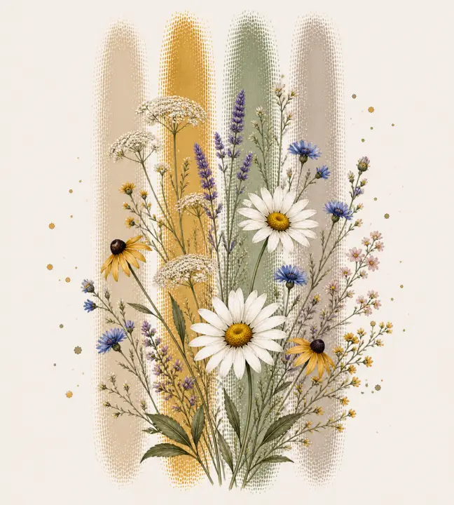 Wildflower Bouquet with Halftone Stripes — design FLR-0004