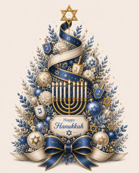 Happy Hanukkah Floral Menorah — design HLD-0095