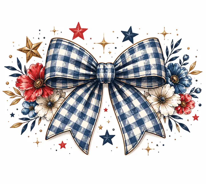 Gingham Bow and Patriotic Florals — design HLD-0010