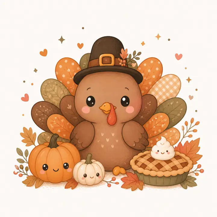 Kawaii Turkey and Pumpkin Pie — design HLD-0070
