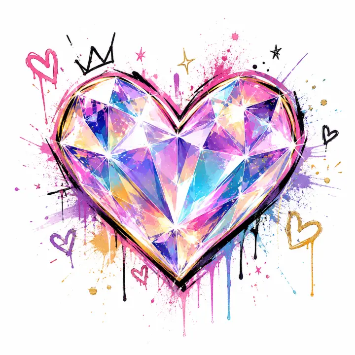 Prismatic Crystal Heart Graffiti — design IHS-0004