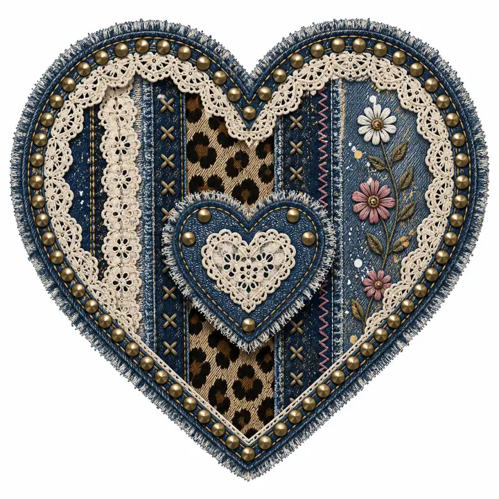 Denim Lace Patchwork Heart — design DL-0024