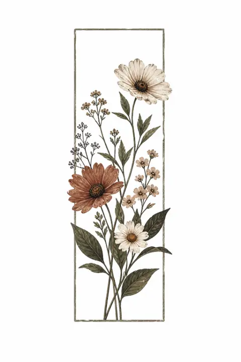 Vintage Framed Wildflower Sketch — design FLR-0015