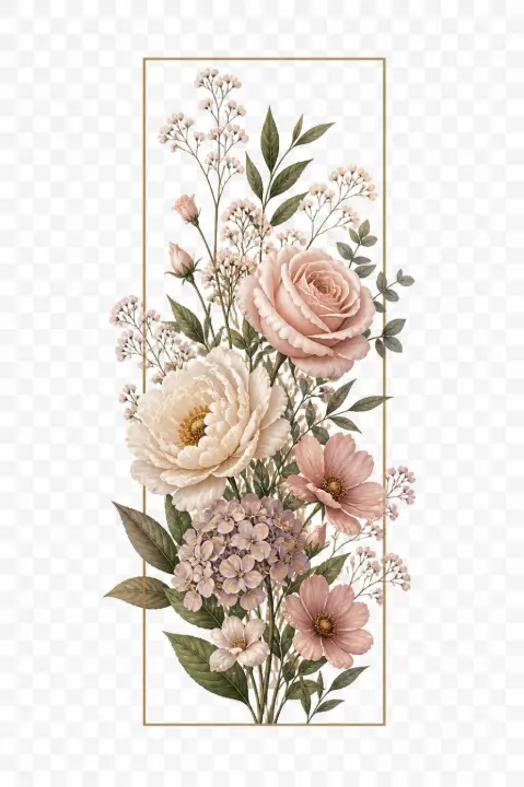 Framed Blush Botanical Cascade — design FLR-0017