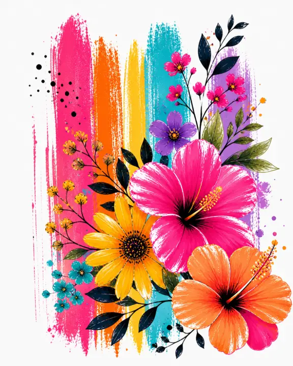 Vibrant Brushstroke Floral — design FLR-0030