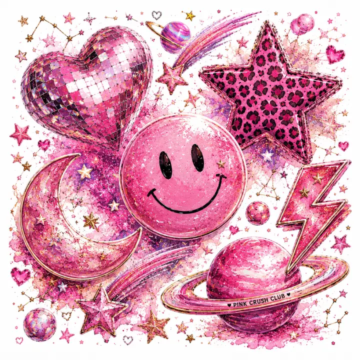 Pink Celestial Glitter Icons — design PCC-0026