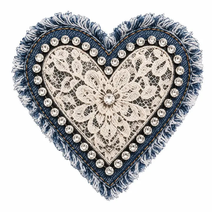 Denim Lace Rhinestone Heart — design DL-0023