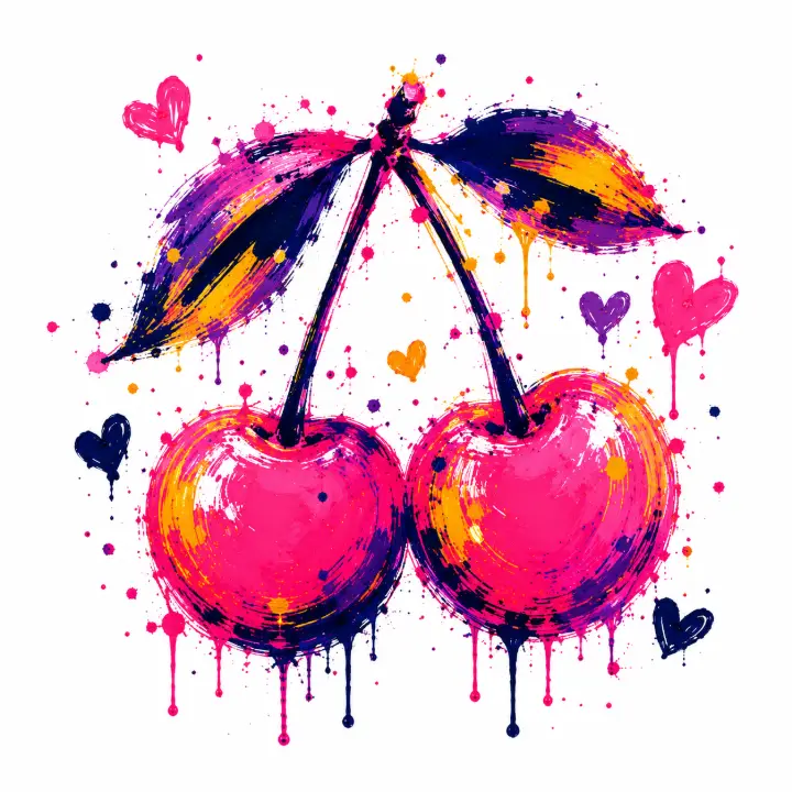Splatter Paint Cherry Hearts — design PCC-0014