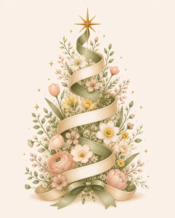 Floral Ribbon Christmas Tree — design SSN-0006