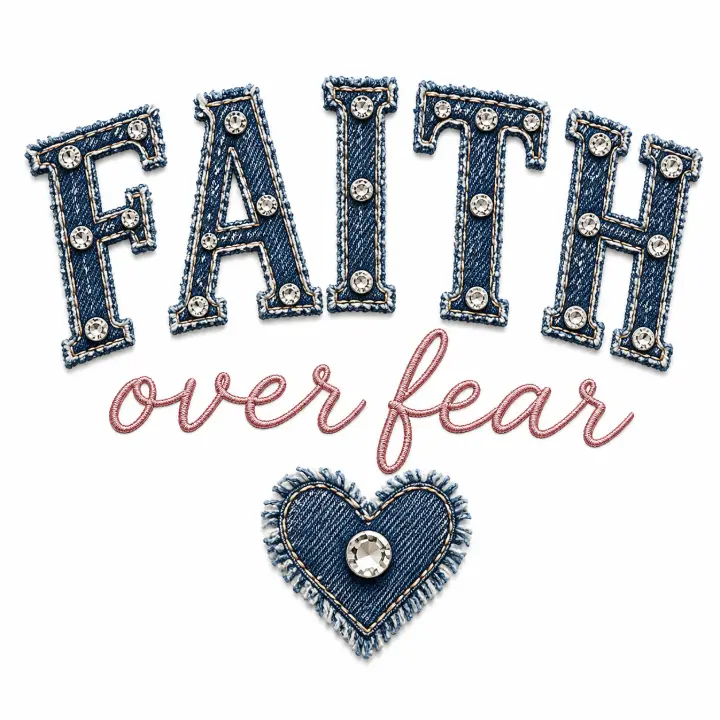 Denim Rhinestone Faith Over Fear — design FTH-0005