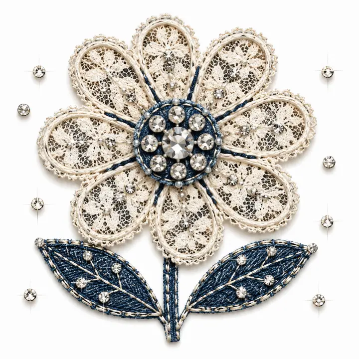 Denim Lace Rhinestone Flower — design DL-0021