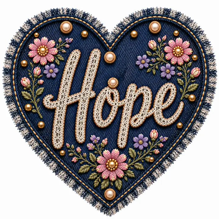 Embroidered Hope Denim Heart — design DL-0009