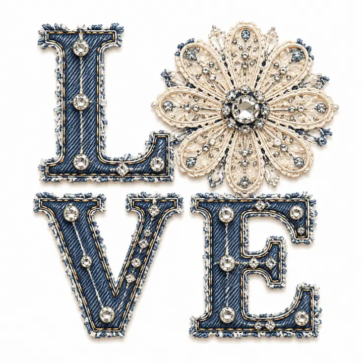 Denim Lace Rhinestone Love — design DL-0006