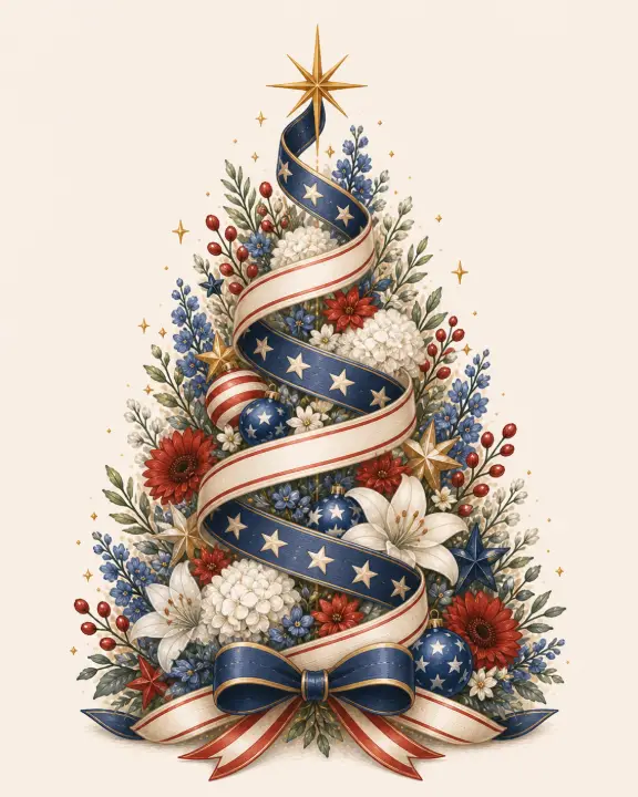 Patriotic Floral Christmas Tree — design HLD-0088