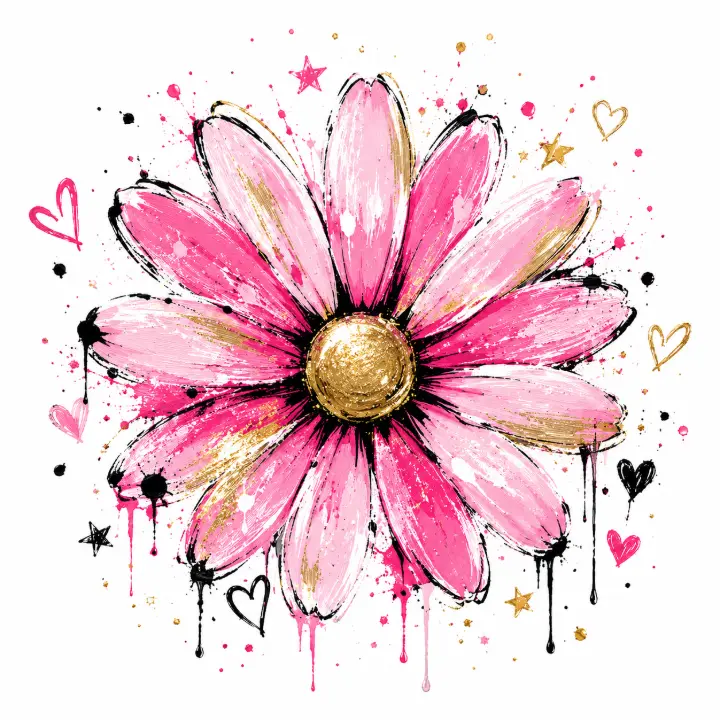 Glitter Daisy with Splatters — design PCC-0001
