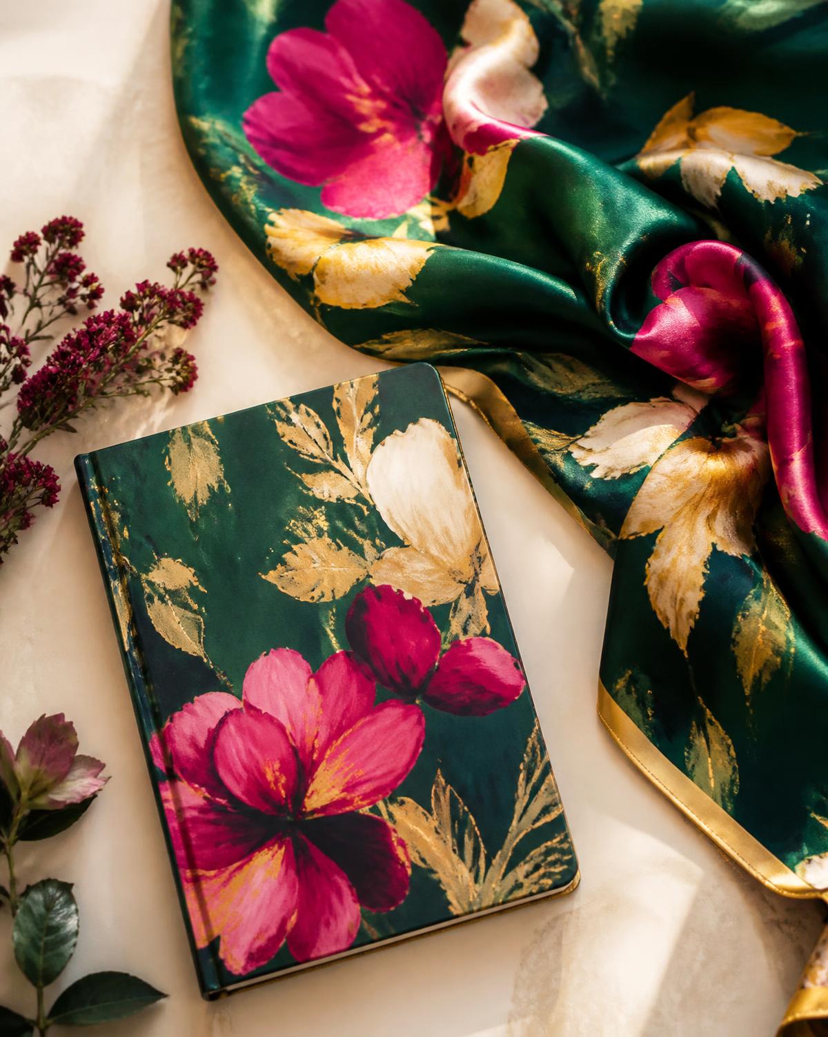 Printed cotton panel with a botanical floral repeat